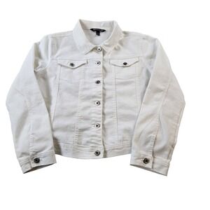 BACCINI Women's Jean Jacket White Denim Button Up Breast Pockets Versatile Large